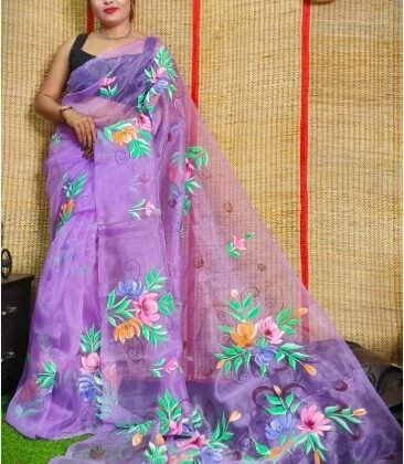 Embrace Elegance with Our Hand-Painted Organza Silk Saree